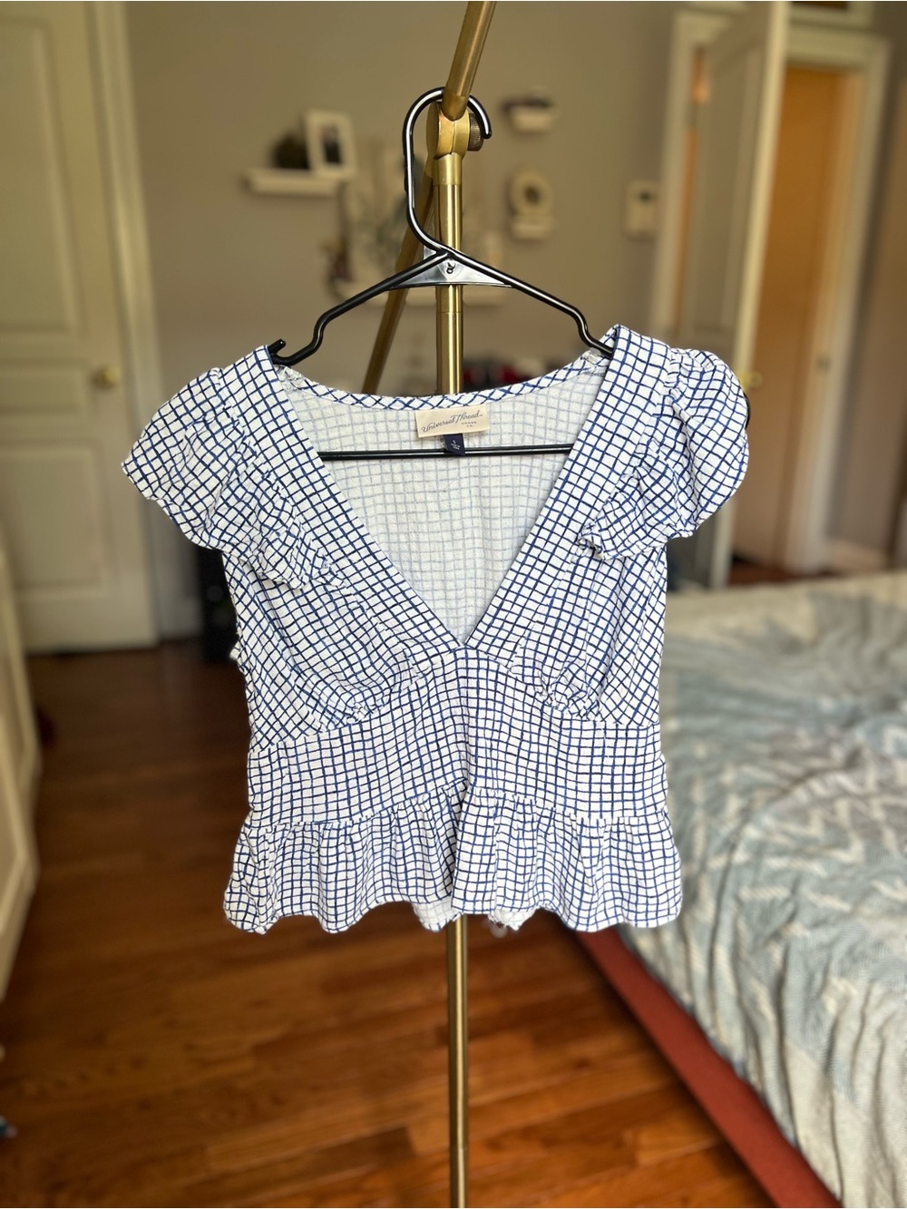 Universal Thread Blue & White Gingham Ruffle Peplum Crop Top